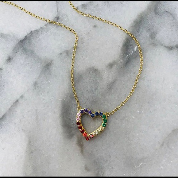 14K Gold Vermeil Multi Colored Cubic Zirconia Heart Necklace-Boutique - Picture 3 of 3
